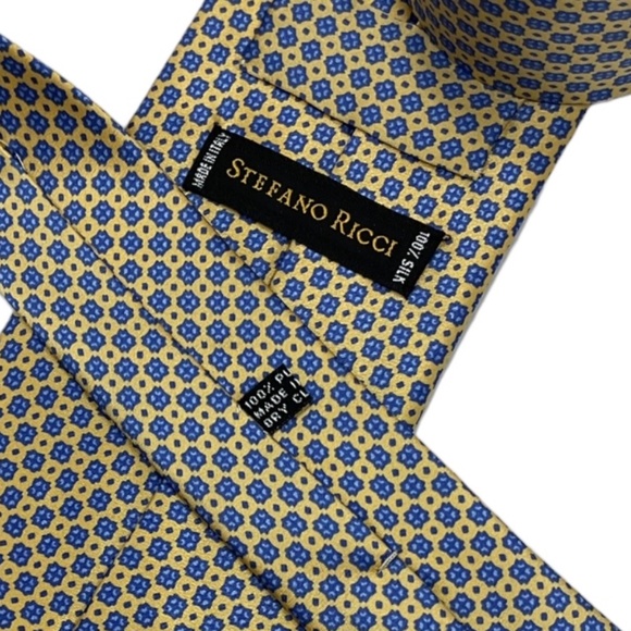 STEFANO RICCI Yellow/Blue Geometric Silk LUXURY Tie ITALY - Picture 3 of 5